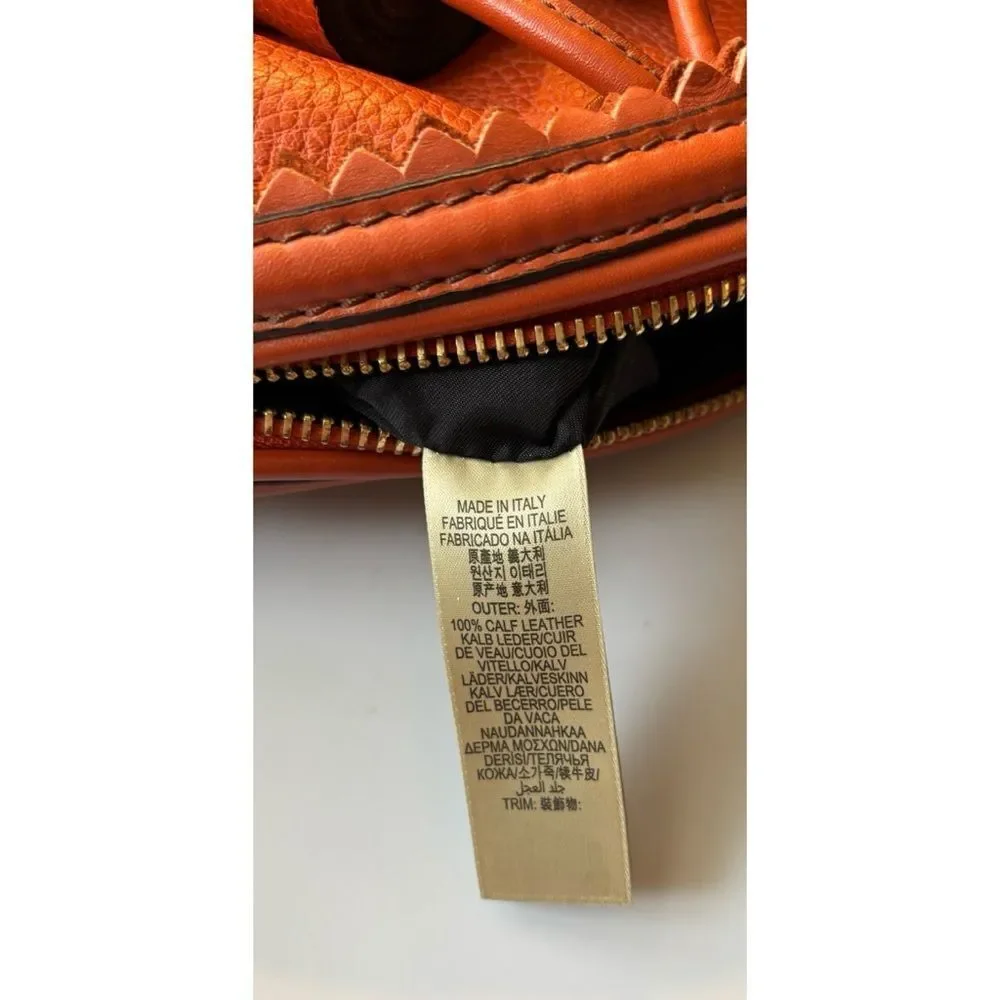 Authentic BURBERRY PRORSUM Tassel Calf Crescent leather Crossbody Bag in Orange